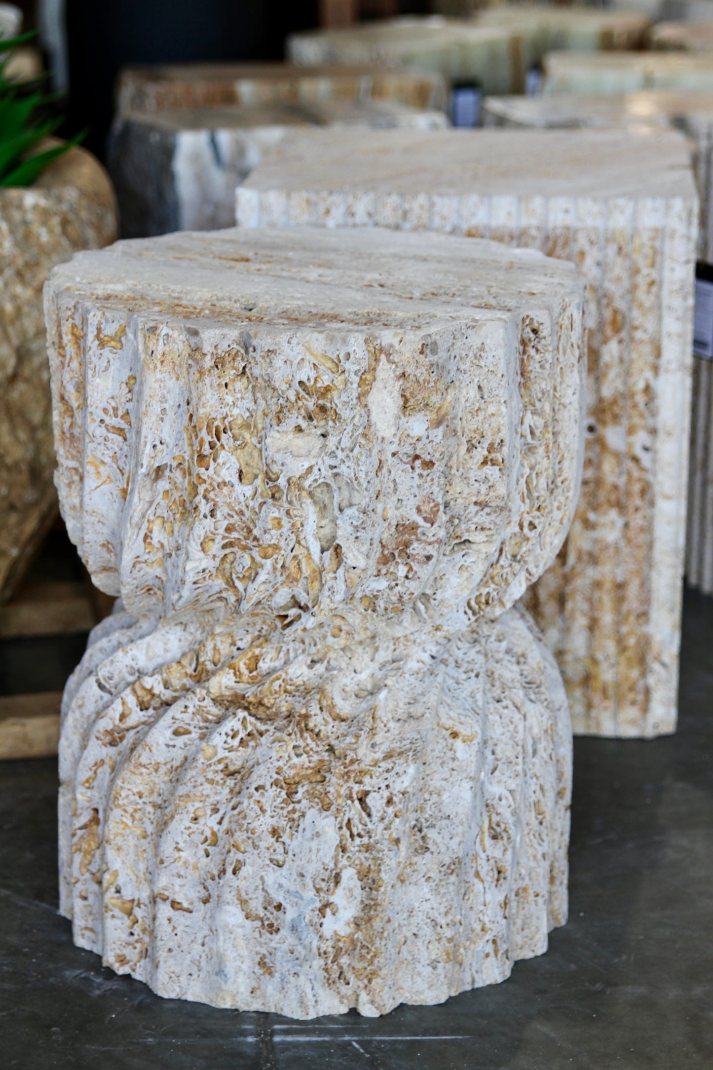 Travertine Swirl Side Table