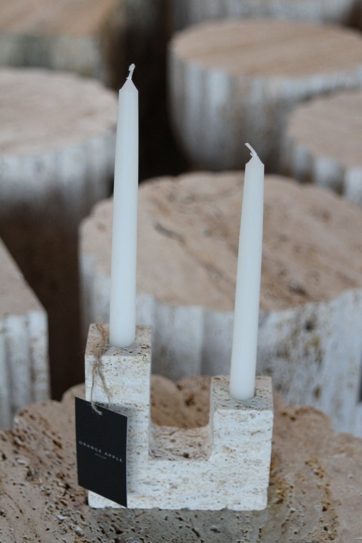 Travertine Candle Holder Smooth