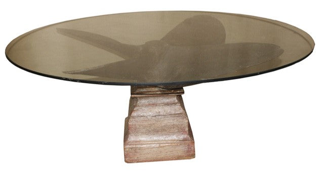 Cast Iron Ship Table With Glass Top 106x106x52cm