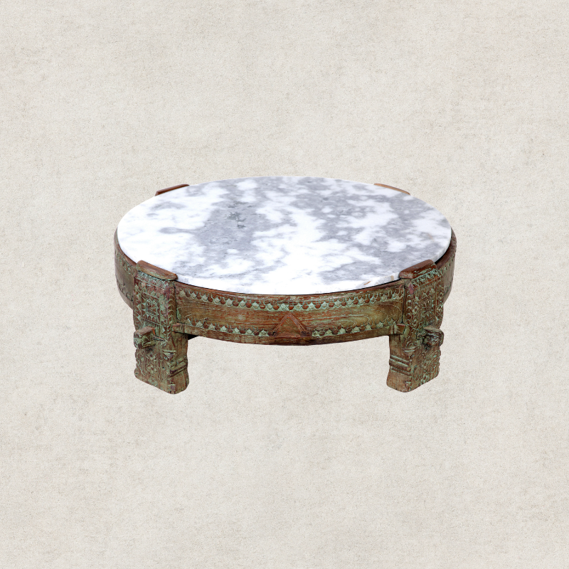 Chakki Table With White Marble Top
