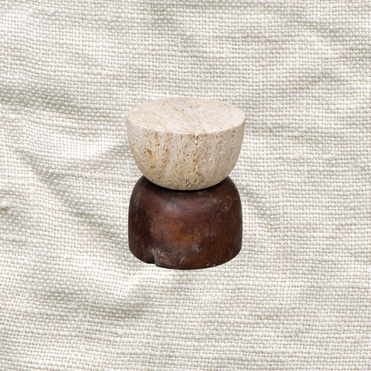 Teak and Travertine Side Table