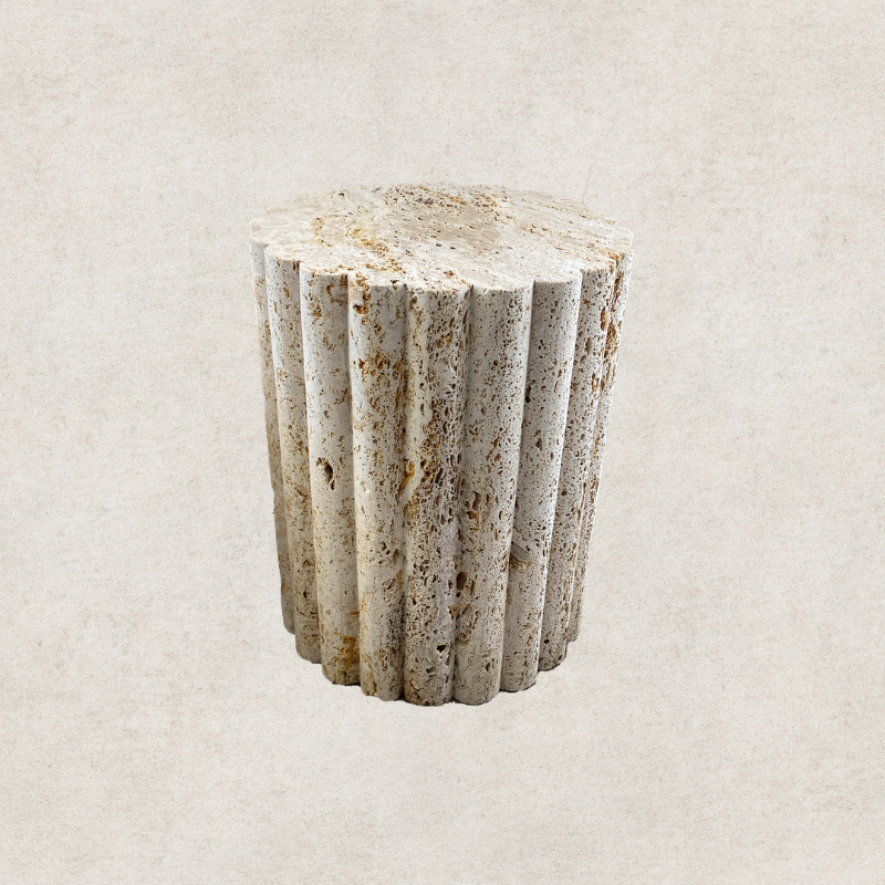 Round Travertine Floral Side Table