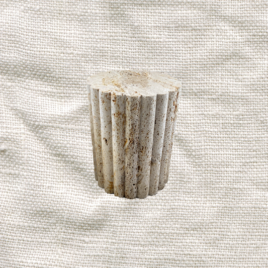 Round Travertine Floral Side Table