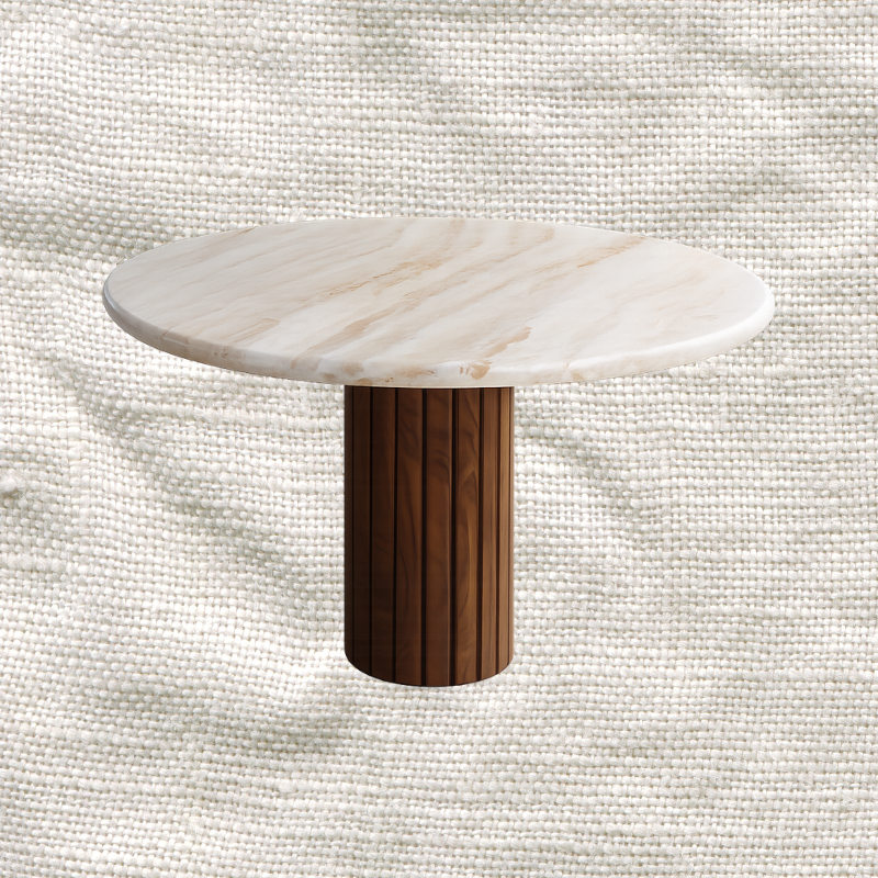Travertine and Teak Dining Table