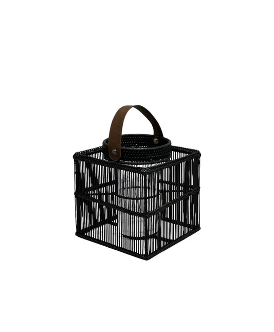 Bamboo Rect Lantern Black 30x30x35cm