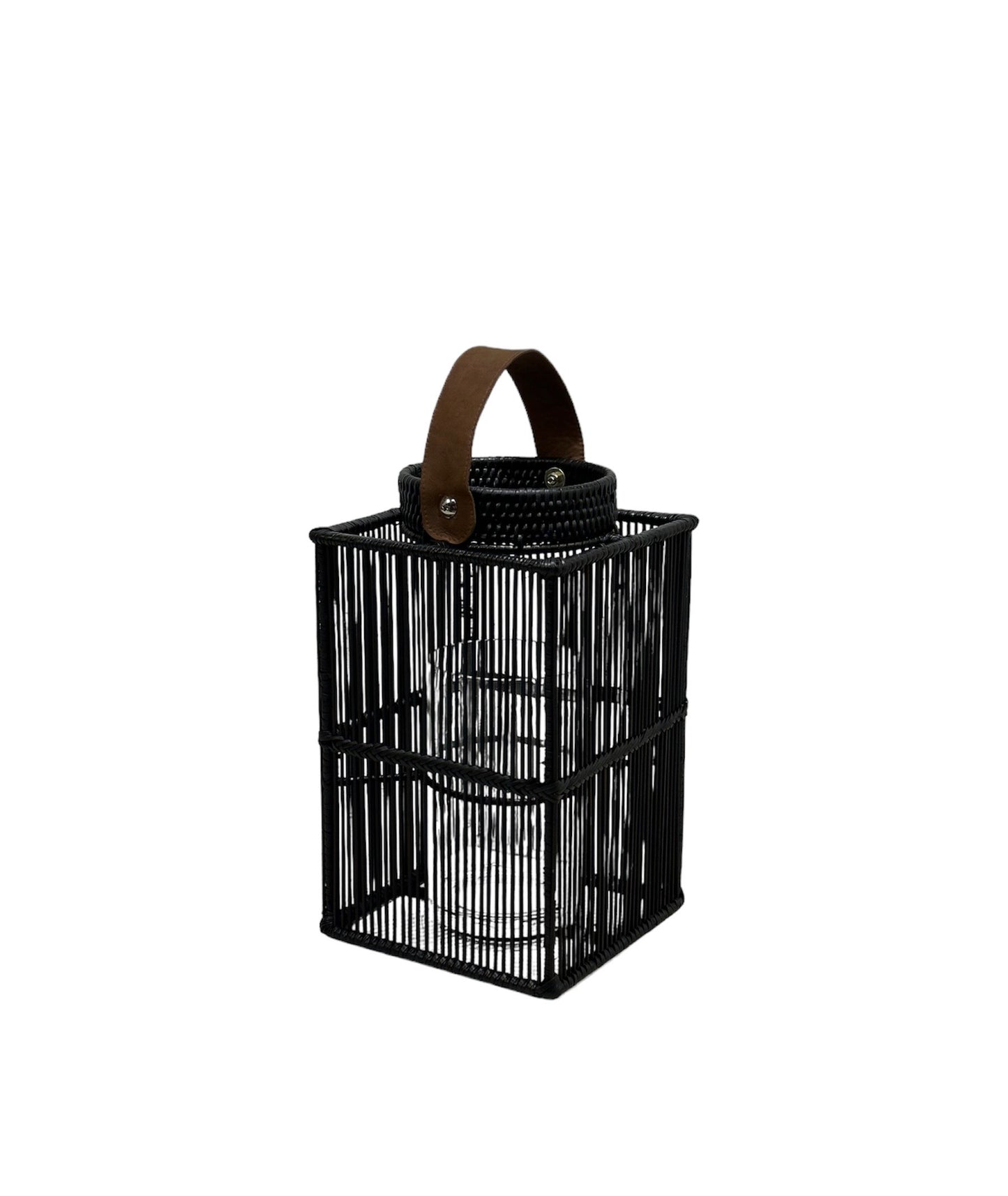 Bamboo Rect Lantern Black 25x25x40cm