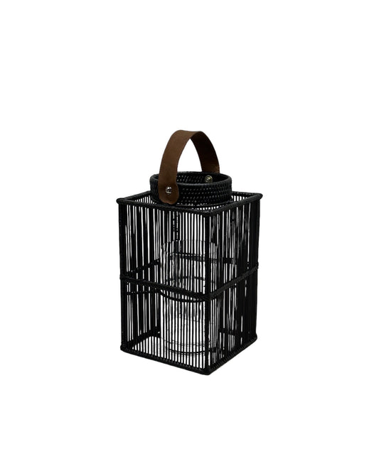 Bamboo Rect Lantern Black 25x25x40cm