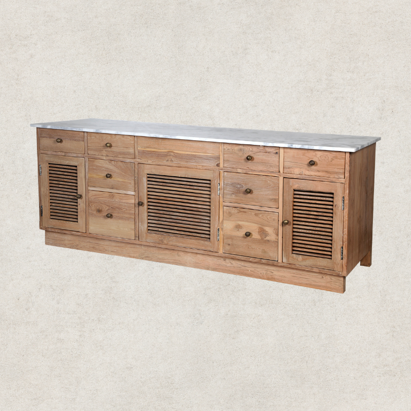 Teak and Marble Sideboard