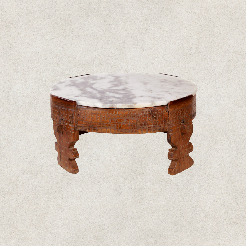 Chakki Table With White Marble Top