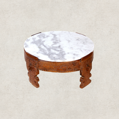 Chakki Table With White Marble Top