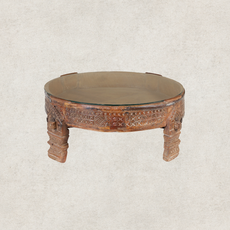 Chakki Table With Glass Top