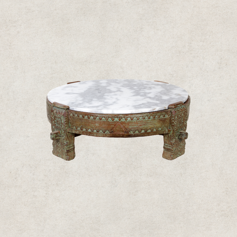 Chakki Table With White Marble Top
