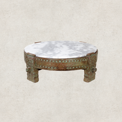 Chakki Table With White Marble Top
