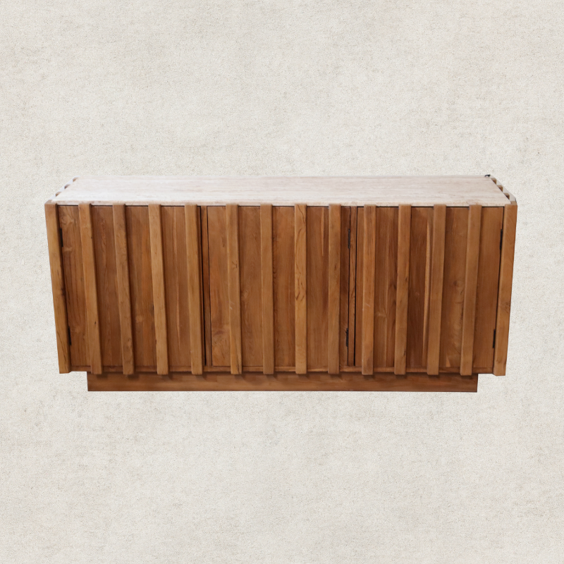 Travertine and Wood Sideboard