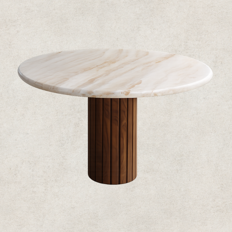 Travertine and Teak Dining Table